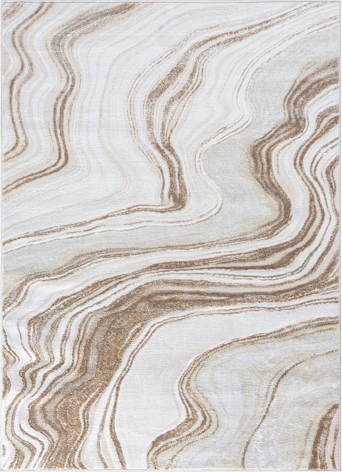 Well Woven Werrick Abstract Modern 3'11" x 5'3" Area Rug - Ivory Wavy Lines Marble Pattern - for Entryway, Office, Living Room