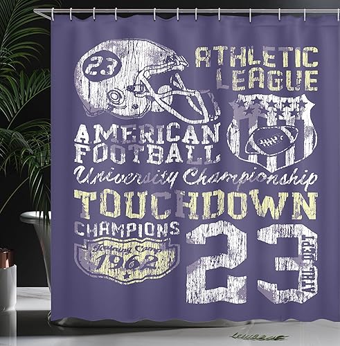 Miniatura 3 de Ambesonne Cortina de ducha deportiva, estilo retro, fútbol americano, ilustración temática de campeonato, ropa de campeonato atlético, juego de