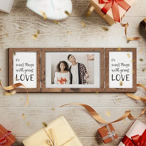 Miniatura 8 de Marco de fotos de 3 unidades, marco de collage de fotos de 5 x 7 y 4 x 6 pulgadas para pared, marcos de fotos plegables rústicos con bisagras, marco