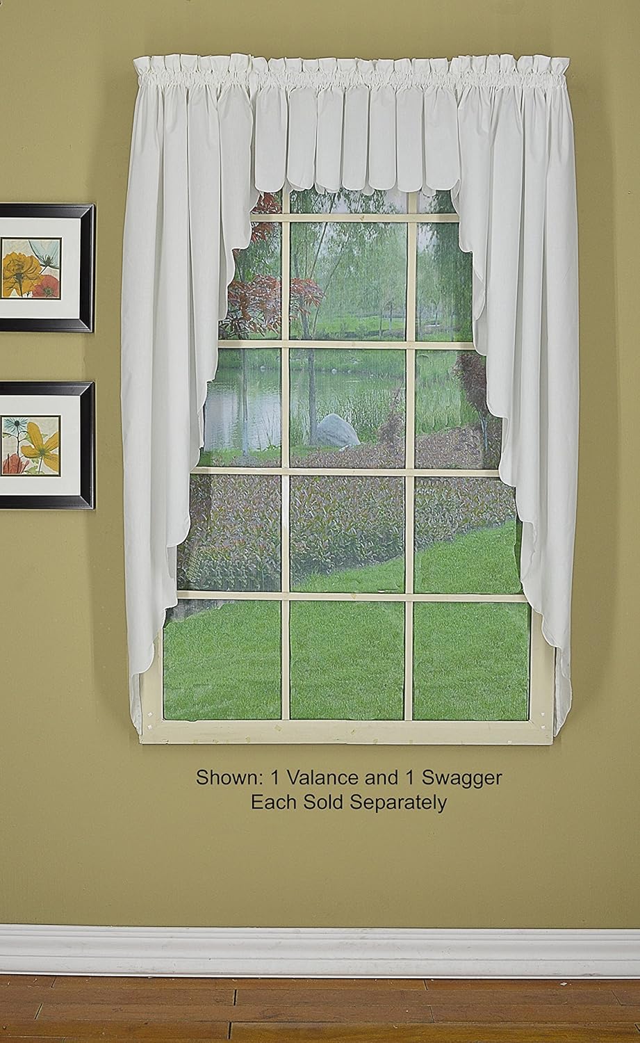 Today's Curtain, Orleans Scallop Curtain, White 63" Swagger Pair, 80" W x 63" L, White