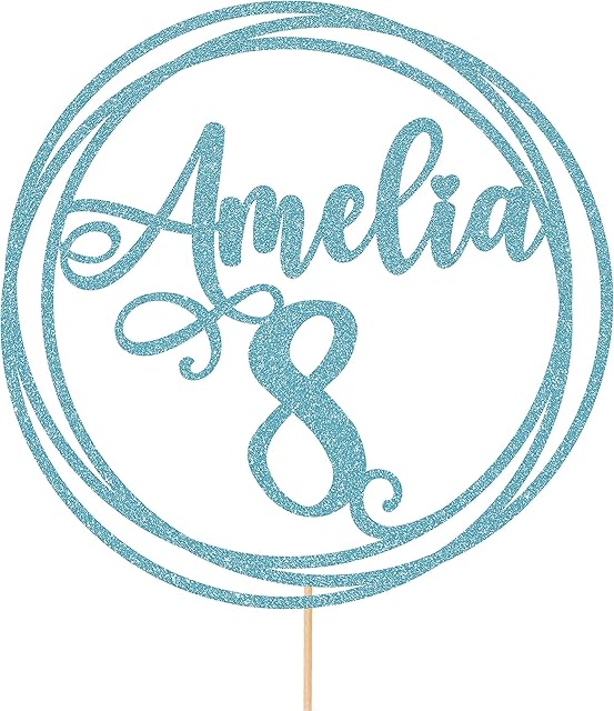 Personalised Round Happy Birthday Glitter Cake Topper by Cakeshop | Custom Colour Any Name & Any Age Glitter Cake Decoration for 1st 10th 16th 18th 20th 21st 30th 40th 50th 60th 70th 80th (Baby Blue)