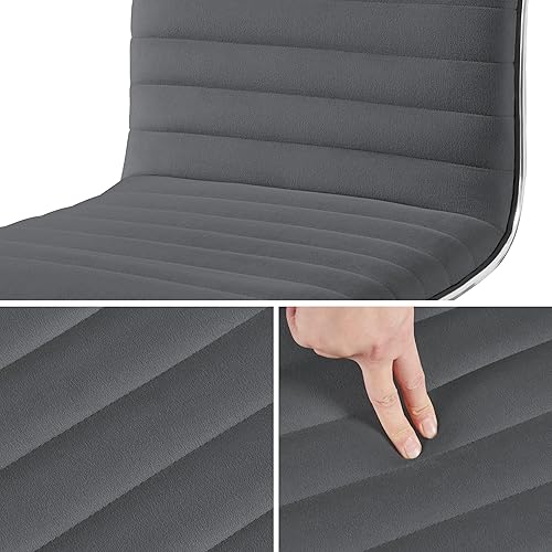 Miniatura 8 de Yaheetech Silla de terciopelo de respaldo bajo, silla de oficina acanalada sin brazos, silla de trabajo giratoria de altura ajustable, color gris
