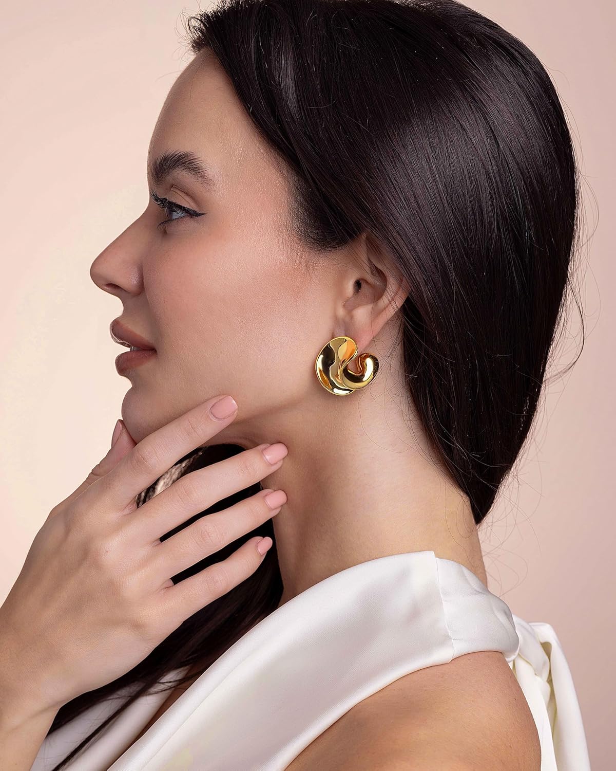 SNGIA18K Gold Plated Dangle Textured Ribbed Irregular Large Leaf Statement Earrings for Women by SNGIA, Handmade Dramatic Geometric Trendy Summer Drop Leaf Flower Jewelry Gifts, Bold Beachy Vintage Plant Fashion Drop Accessories, Vintage Nickle Free Floral Dangling Earrings. - Image 2