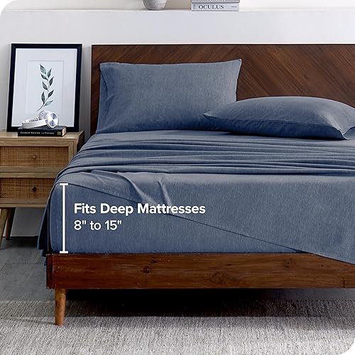 Miniatura 5 de Bare Home Juego de sábanas de franela 100% algodón, terciopelo suave y pesado, franela de doble cepillado, bolsillo profundo (Queen, índigo jaspeado)