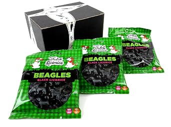 Gustafs Gluten Free Black Licorice Beagles, 5.29 oz Bags in a BlackTie Box Pack of 3