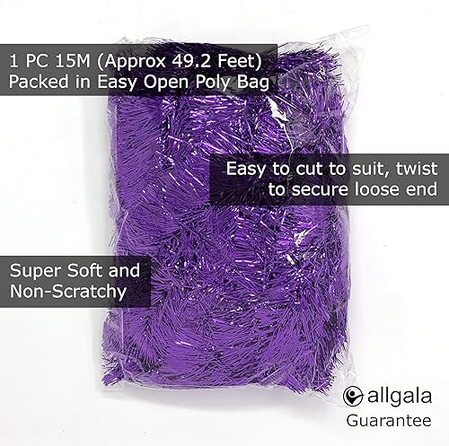 Miniatura 3 de Allgala - Guirnalda de oropel morada, guirnalda de oropel metálica de 50 pies para árbol de Navidad, decoración para árbol de Navidad, decoración de