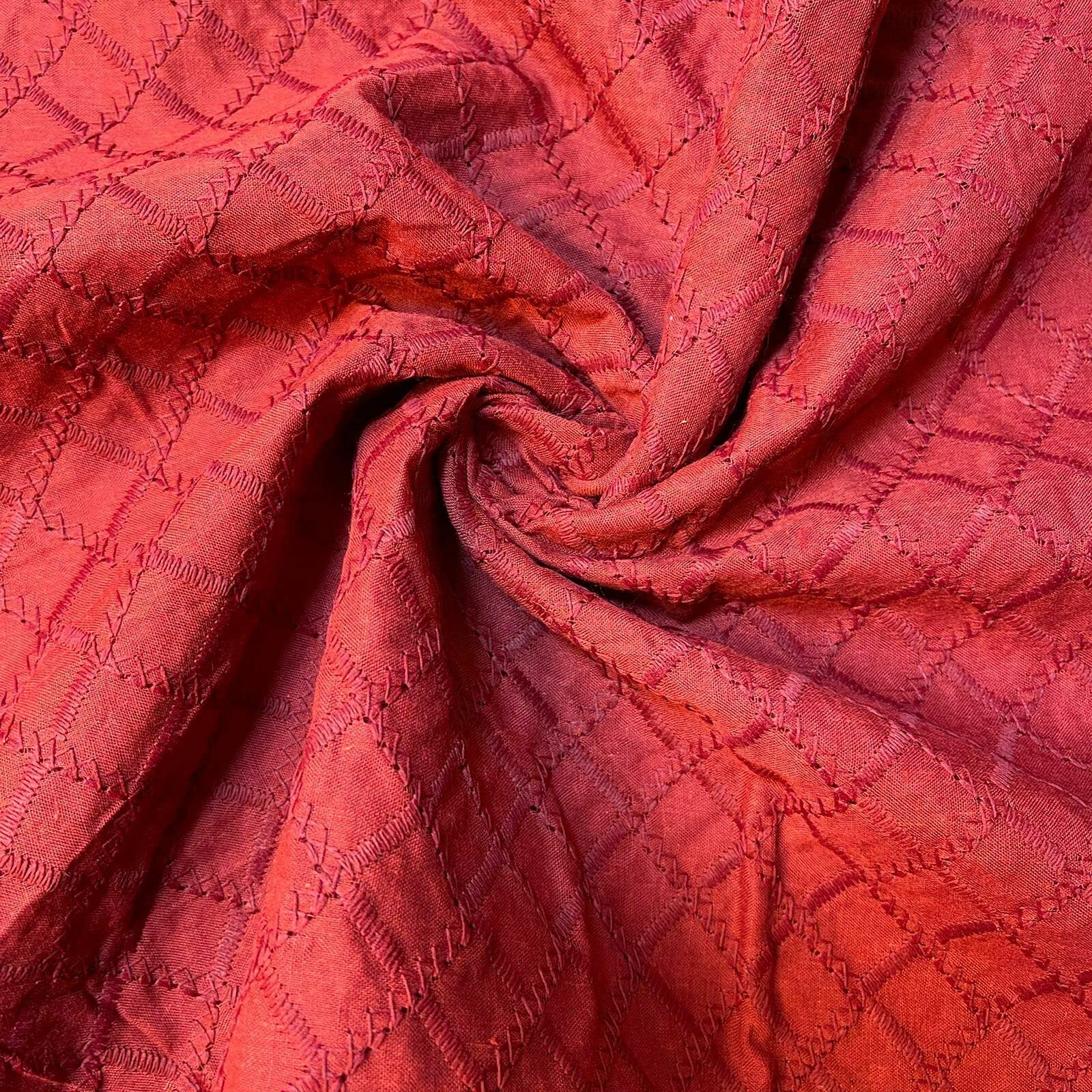 Schiffly 100% Cotton Lawn Broderie Anglaise Embroidery Dress Craft Fabric 44" (Half Meter, Maroon)
