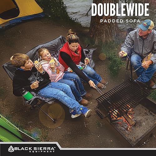 Miniatura 4 de Black Sierra - Silla de campamento plegable doble acolchada, sofá de campamento plegable de gran tamaño, sofá biplaza portátil para exteriores