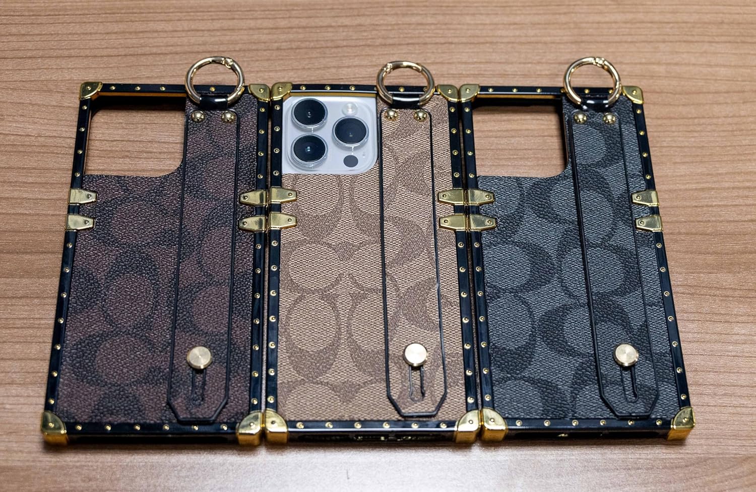 Luxury Rectangle Leather Compatible for iPhone 15 Pro Max Case with Wristband Strap Anti Drop Protective Designer Case Compatible with iPhone 15 Pro Max- 6.7 inch (Brown) - Image 3