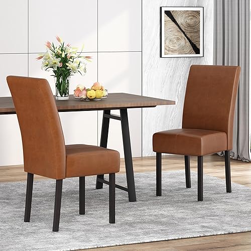 Miniatura 2 de Dining Chairs Set of 2, Upholstered Armless Kitchen Chair, Chair Cover with Solid Pu Leather Waterproof,Wood Legs for Dining Room,Restaurant