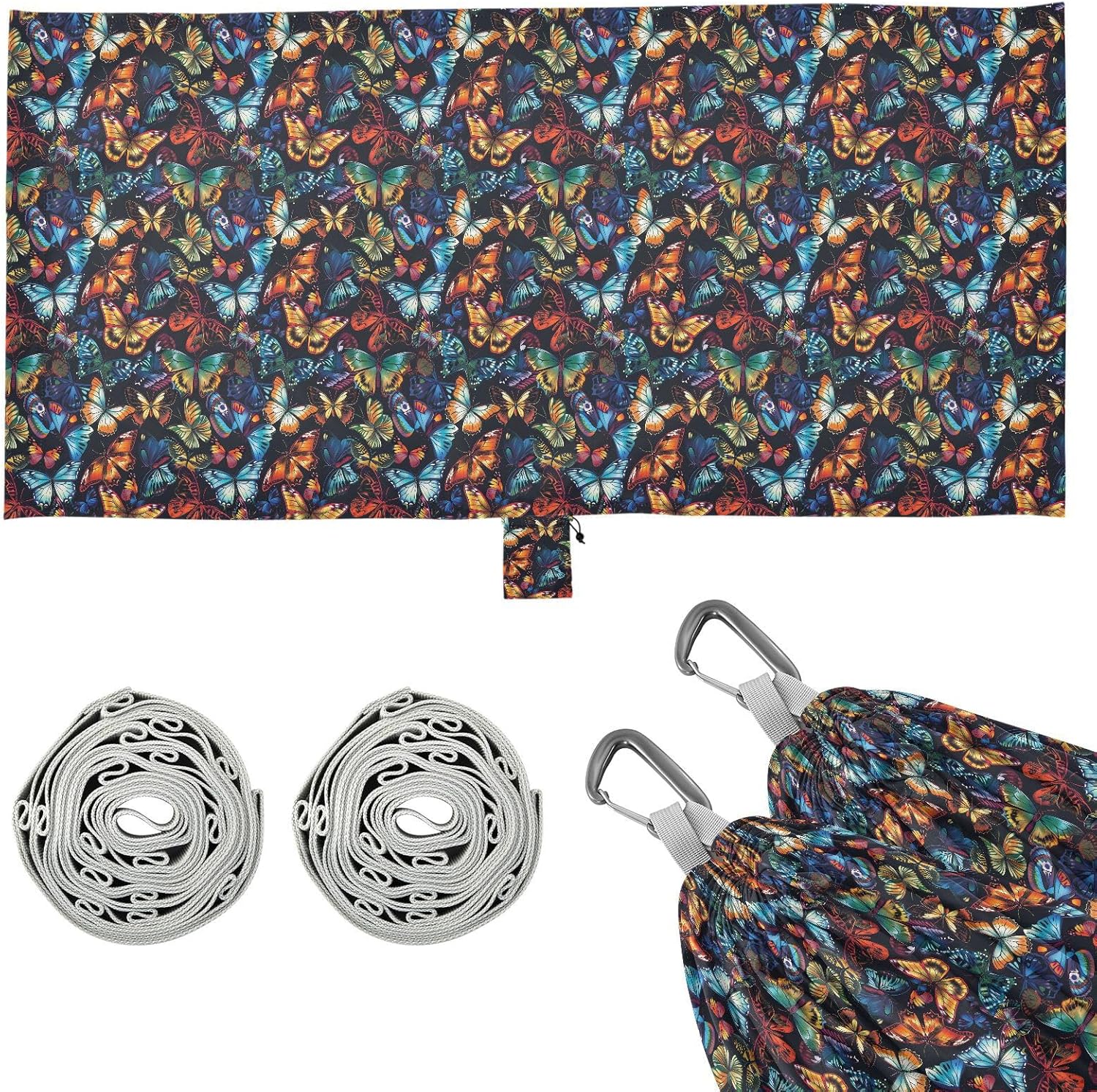 ALAZA Various Colorful Butterfly Camping Hammocks Single or 2 Person 500 lbs Portable Parachute Travel Hammock w/Tree Straps for Hiking Backpacking Indoor Outdoor