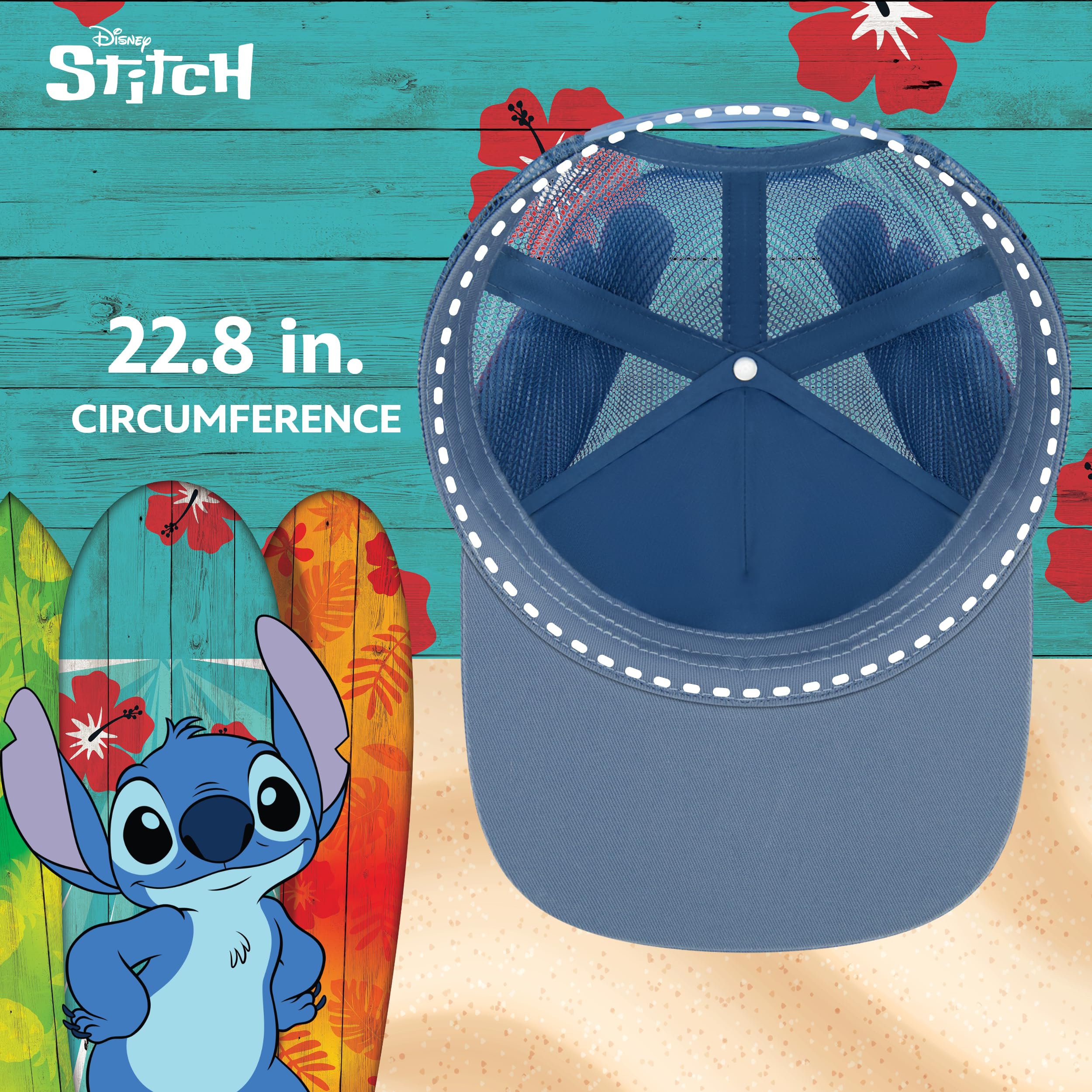 Concept One Czapka bejsbolowa dla dorosłych Disney Stitch Dad Hat, dla dorosłych, z zakrzywioną czapką baseballową, Niebieskie uszy 3D, Rozmiar uniwersalny