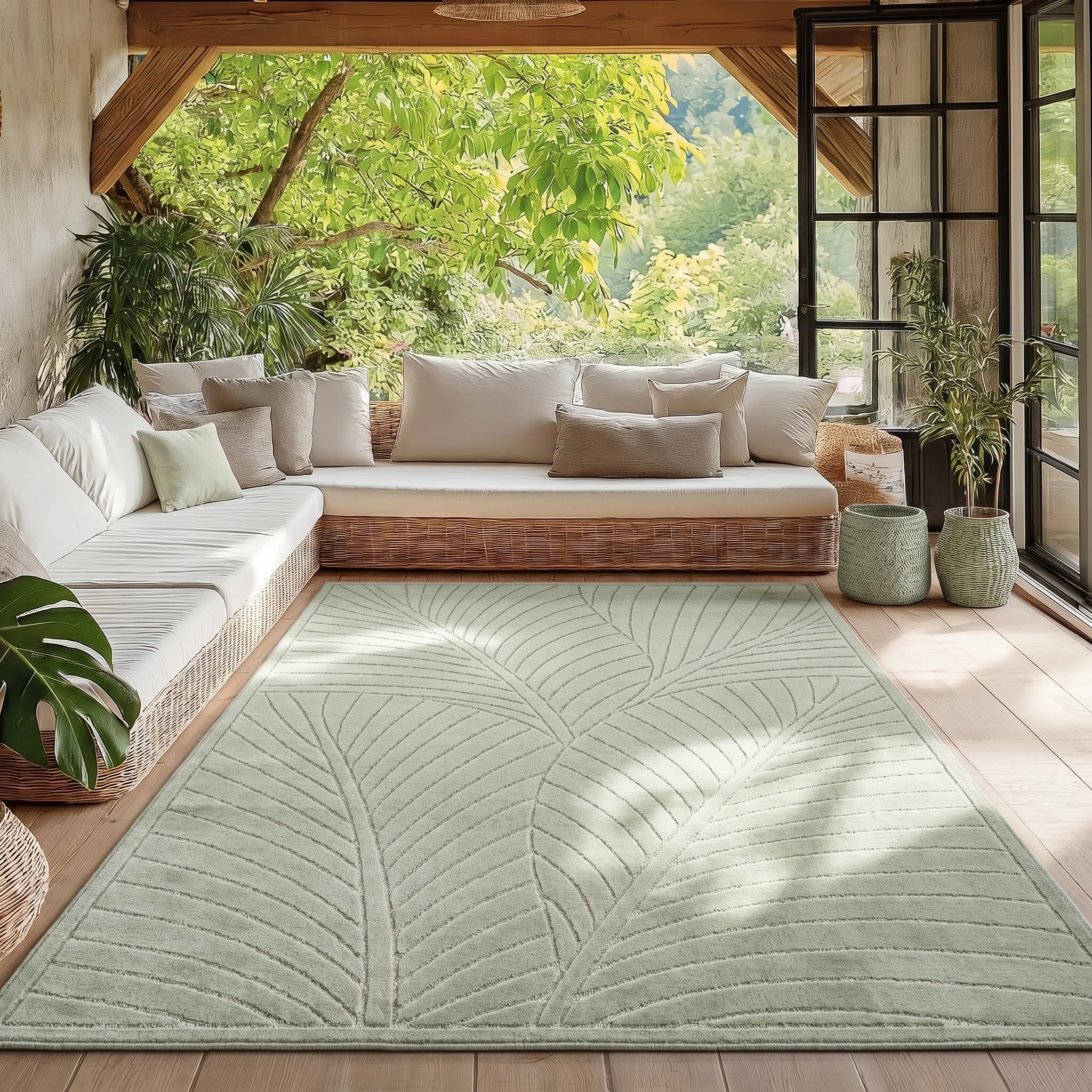 HomebyHome Kurzflor Teppich Wohnzimmer, Schlafzimmer, Küche, 3D Skandinavisch Boho Motiv, Outdoor Terrassen oder im Balkon