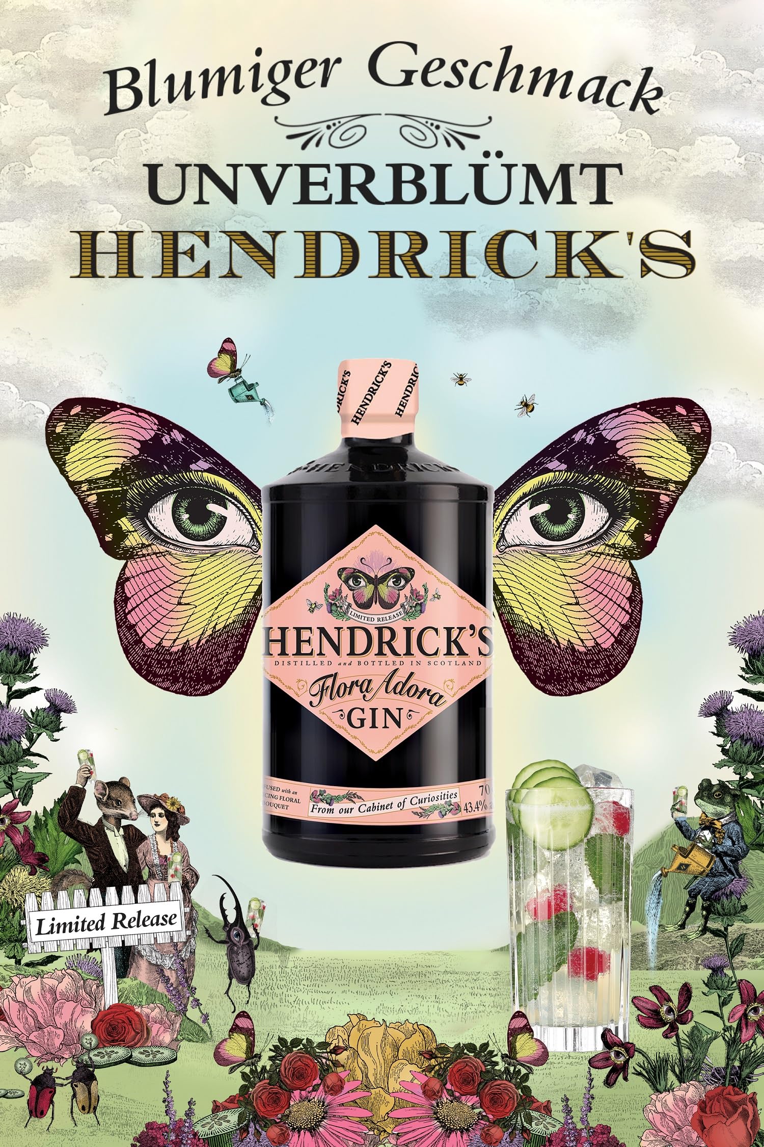 HENDRICK’S Flora Adora Gin – Blumig, frisch & aromatisch – Gin mit floralen Noten und frischer Kräuternote - Limitierte Edition – 43,4% vol. - 0,7 l