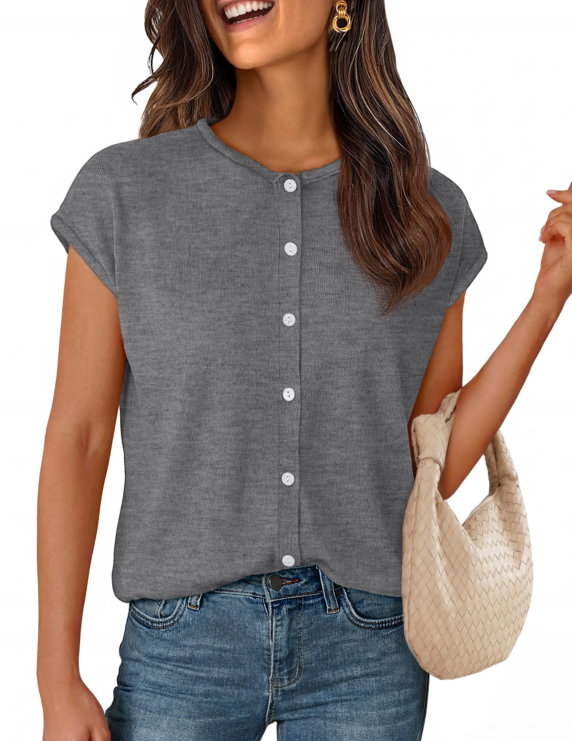 MEROKEETY Cap Sleeve Cardigan Sweater