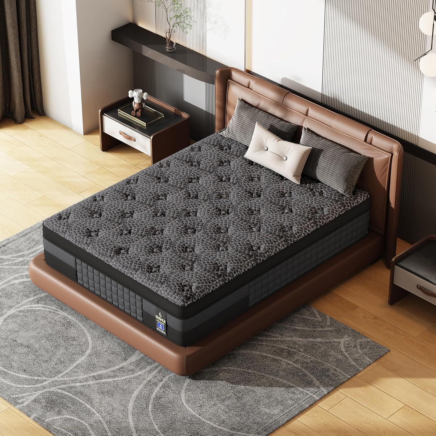 ENSHUI Queen Mattress - Gel Memory Foam & Pocket Spring Mattress for Back Pain Relief, Cooling & Breathable, CertiPUR-US Certified for Couples, Short-Term Rentals (12Inch Grid, Queen (U.S. Standard))