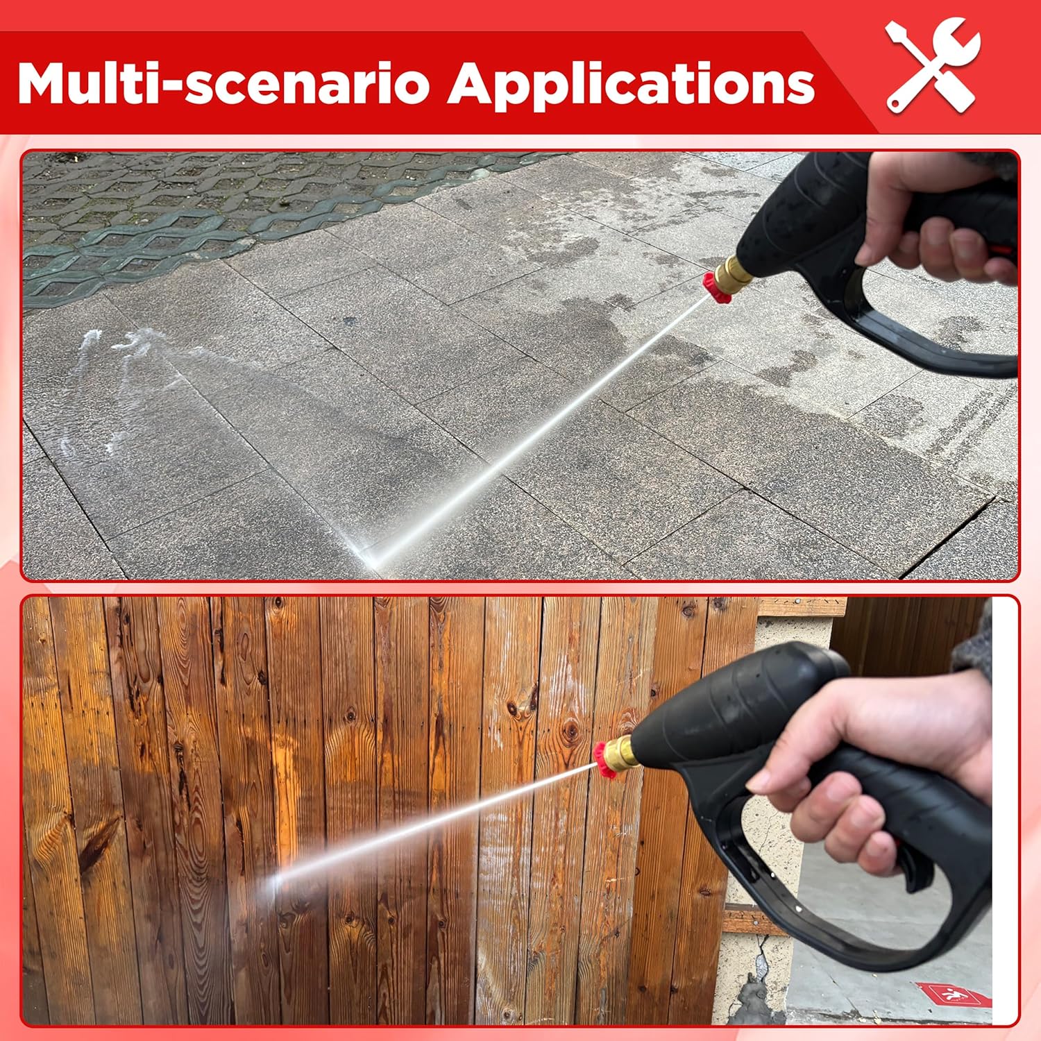 Pressure Washer Tips, 0°Red Pressure Washer Nozzle, Power Washer Nozzle Tips 7 Pack, 1/4 Inch Quick Connect, M5 Twist Nozzle, 3-in-1 Long Range Shooter Tip with Adjustable Downstream Soft Wash