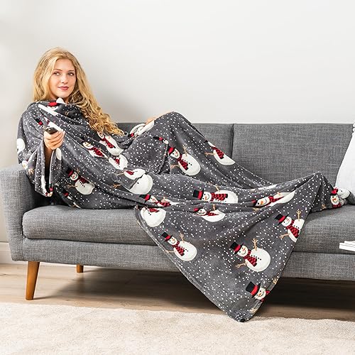 Miniatura 70 de PAVILIA Manta con mangas para adultos, mujeres y hombres, manta suave y cálida de forro polar, manta de regalo Negro -,Marrón,Burrito Beige,Carbón