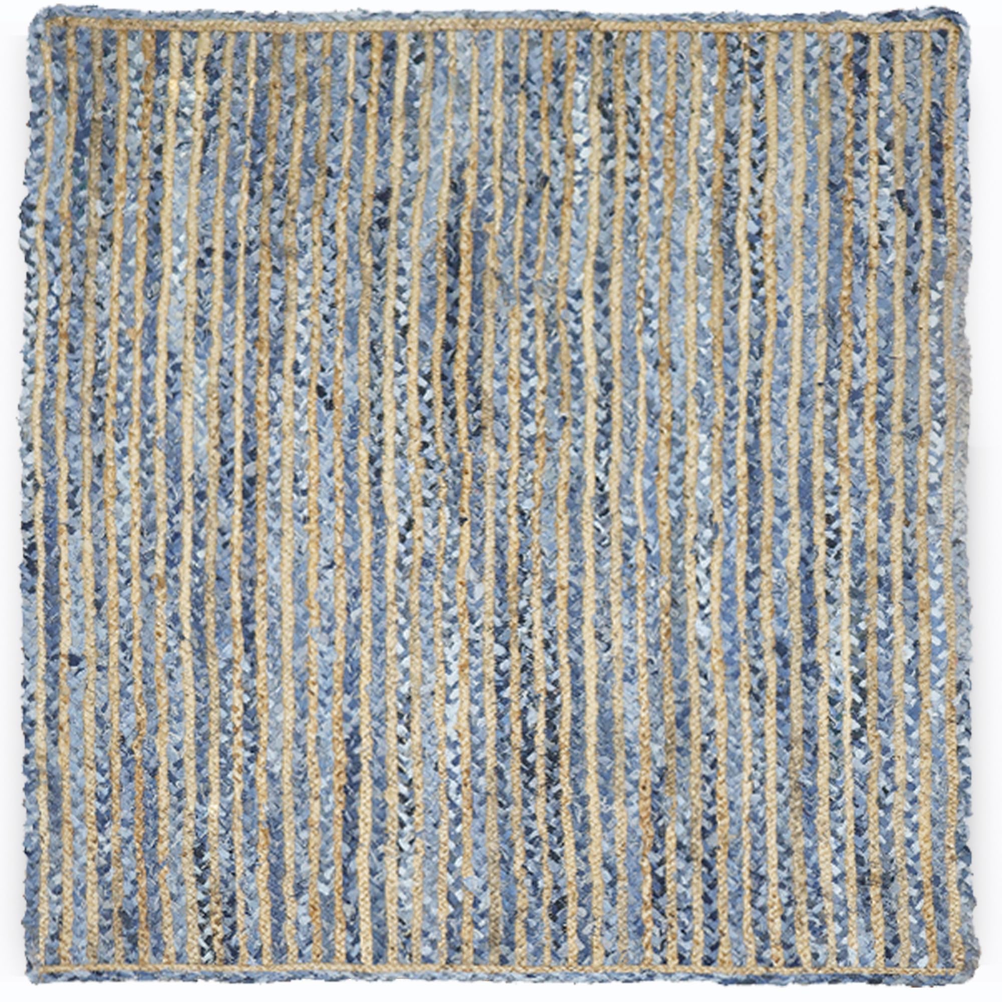 Tapis en jute tressé main de haute qualité avec détails Chindi bleus