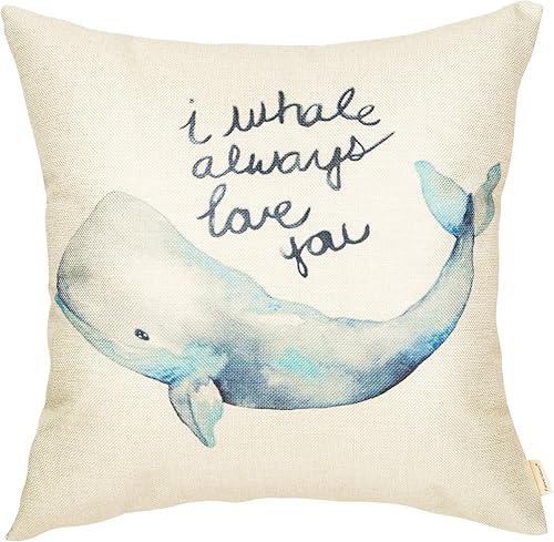 Fahrendom Funda de cojín decorativa con texto en inglés "Watercolor I Whale Always Love You" Cute Lover, decoración de guardería, decoración de