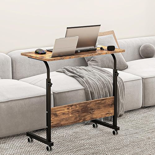 Miniatura 2 de sogesfurniture Carrito de escritorio con ruedas para laptop, estación de trabajo ajustable en altura, sofá móvil de 31.4 pulgadas, con ranura para