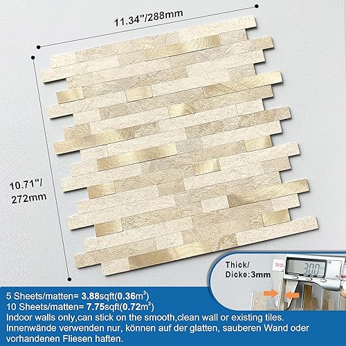 Miniatura 5 de MOFIT - Azulejo de ladrillo de piedra 3D para cocina, azulejos de pared autoadhesivos, azulejos lineales de mármol, paneles de pared de baño,