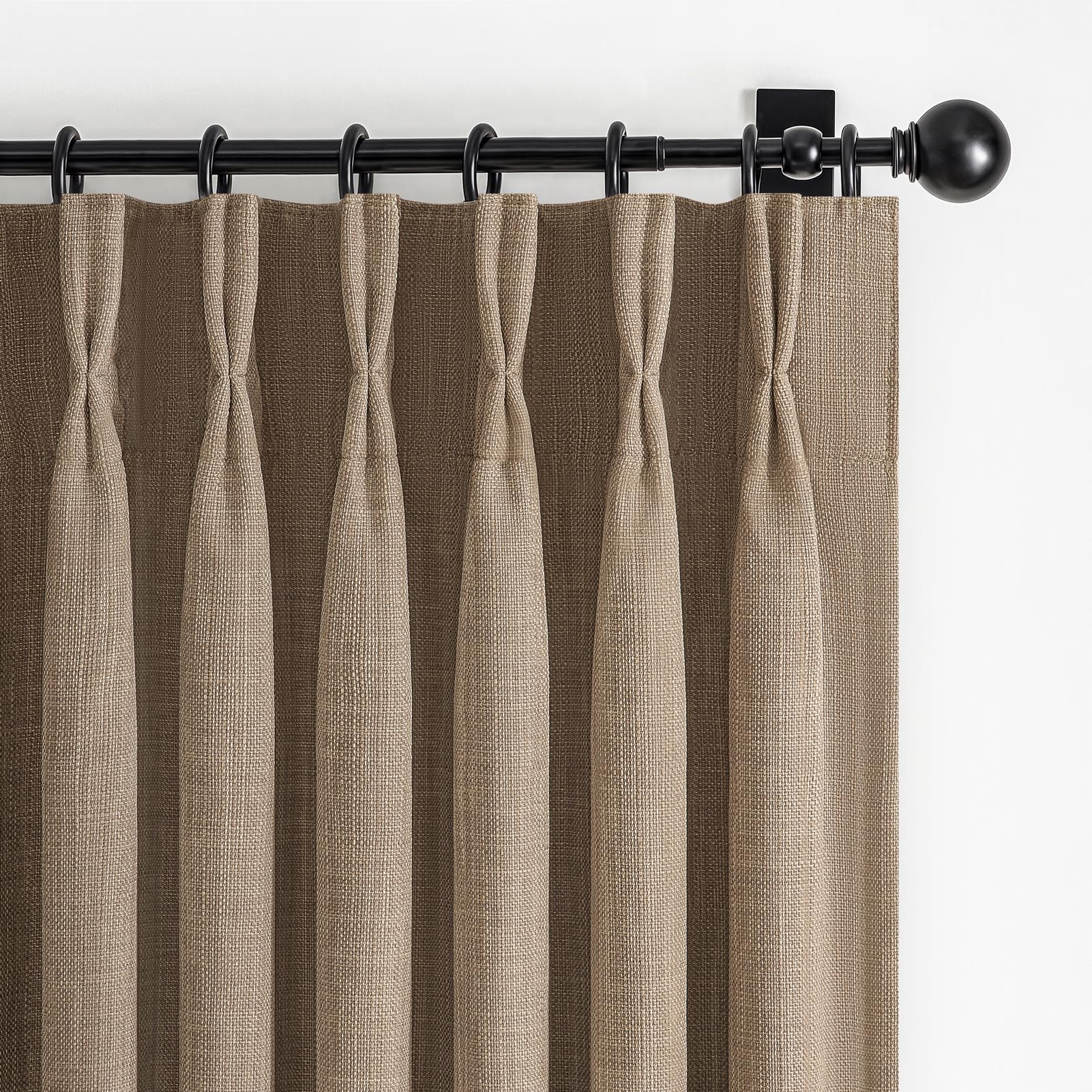 Blackout Rust Brown Pinch Pleat Curtains 84 Inch Long for Bedroom 2 Panels Set, Memory Trained Double Layer Thick Linen Insulated Noise Cancelling Farmhouse Privacy Window Curtain &amp; Drapes 7FT Length