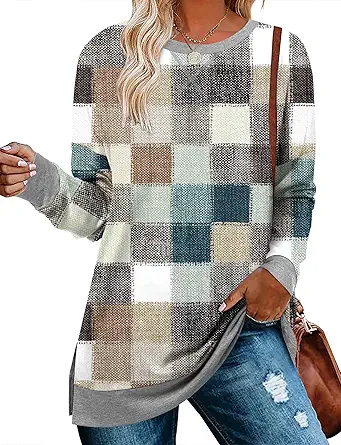BETTE BOUTIK Women's Drop Long Sleeve Sweatshirts Casual Crewneck Tunic Tops Sweartshirts With Side Slits S-3XL