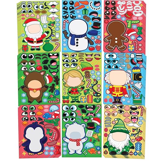JOYIN 36 Pcs Christmas Make A Face Sticker Sheet, Christmas Make Your Own Arts & Crafts with Santa santa, Gnome, Reindeer, Snowman,Christmas Mix & Match Gifts for Kids School Activities Party Supplies