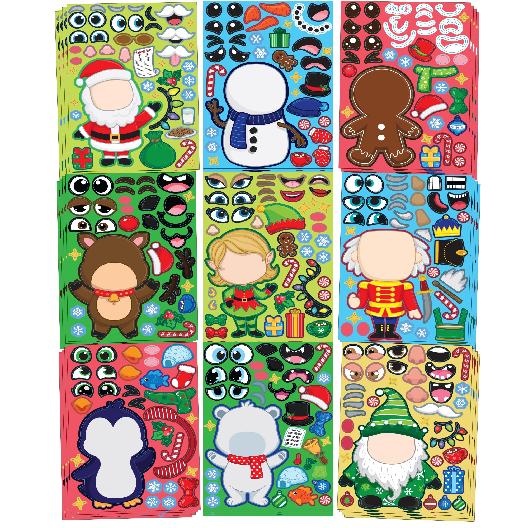 JOYIN 36 Pcs Christmas Make-a-face Sticker Sheets Make Your Own Xmas Characters Sticker with Santa Santa, Gnome, Reindeer, Snowman, for Kids Party Favor, Art Craft Supplies, Classroom Activities Game