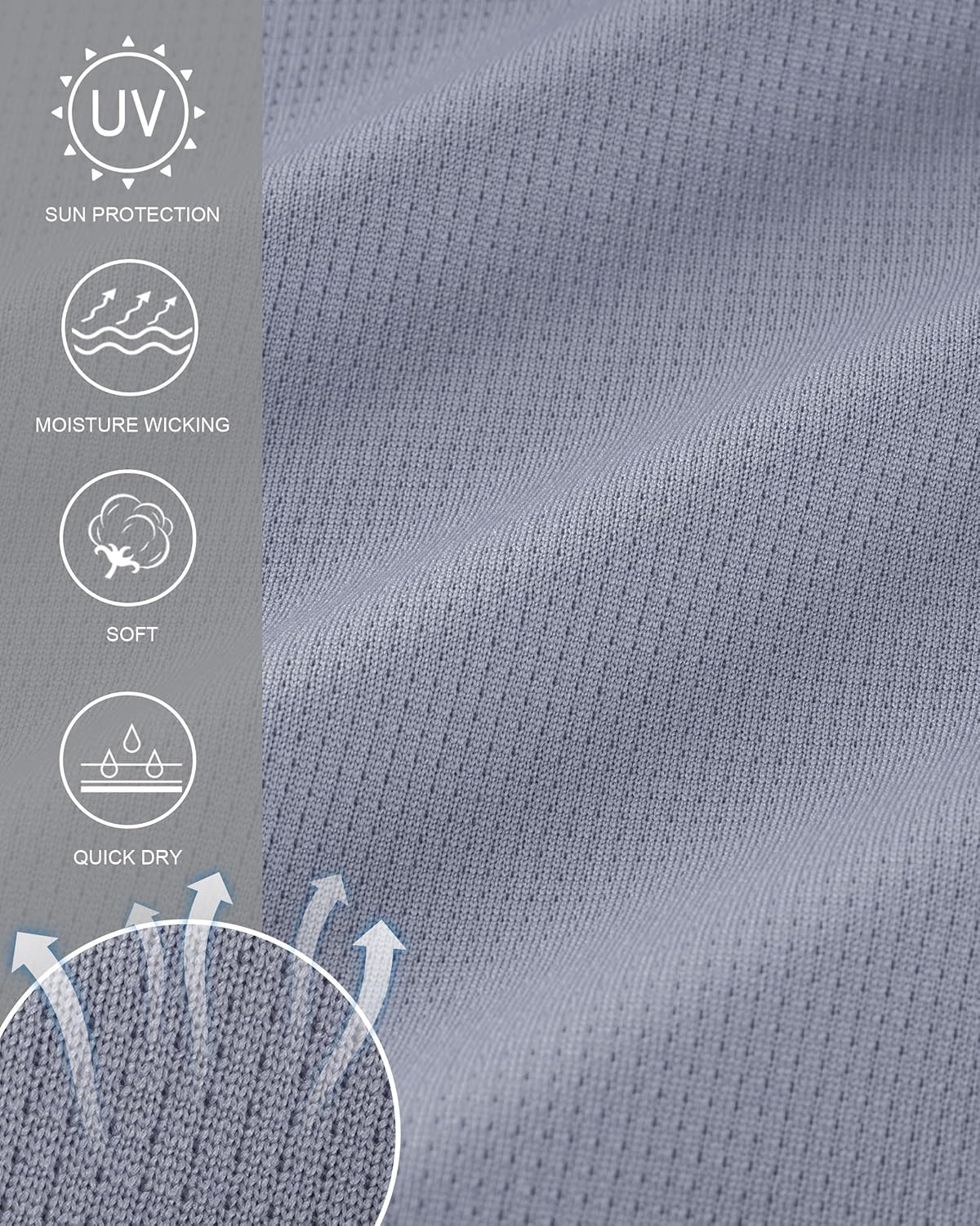 Roadbox Mens UPF 50+ Long Sleeve Swim Rash Guard, UV Sun Protection SPF Shirts for Outdoor Fishing Hiking Running Silver Gray - Image 3