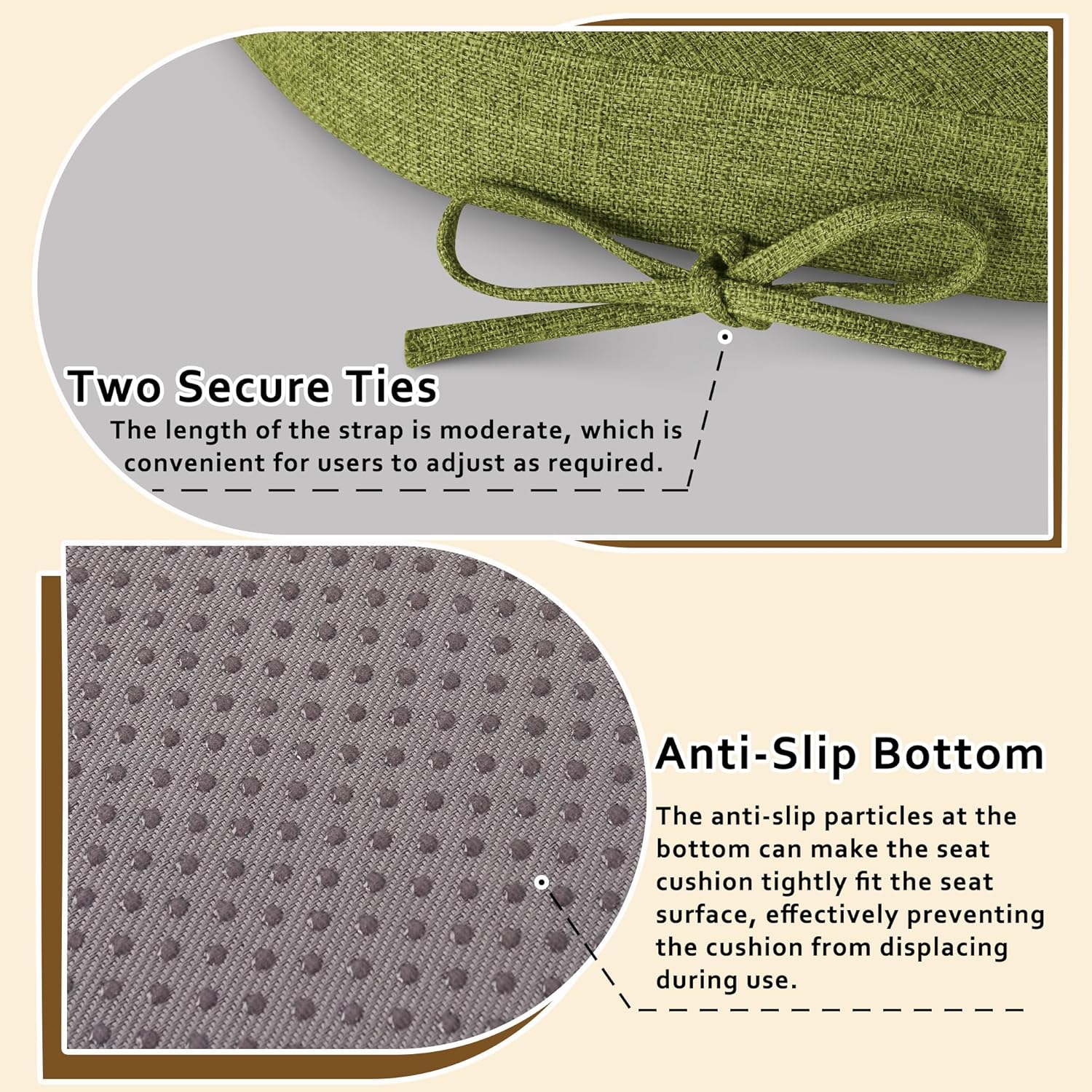 ELFJOY Chair Cushions for Dining Chairs 2.4 Inch Thick Windsor Seat Cushions for Kitchen Dining Room Non Slip Seat Pads with Removable Washable Cover and Ties Set of 2, Green(16.5"x15.5")