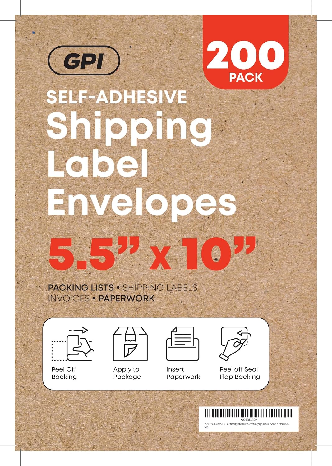 1000 Count 5.5" x 10" Shipping Label Envelopes, Clear Packing List Pouches with Self-Adhesive Back, Top Loading for Shipping Labels Sleeves, for Packing Slips, Labels Invoices & Paperwork. GPI