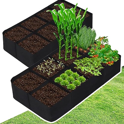 Vista 7 de CJGQ Camas de jardín elevadas de tela para exteriores, 2 x 2 pies, 4 rejillas de cultivo de plantas, maceta elevada para cultivar papas y flores