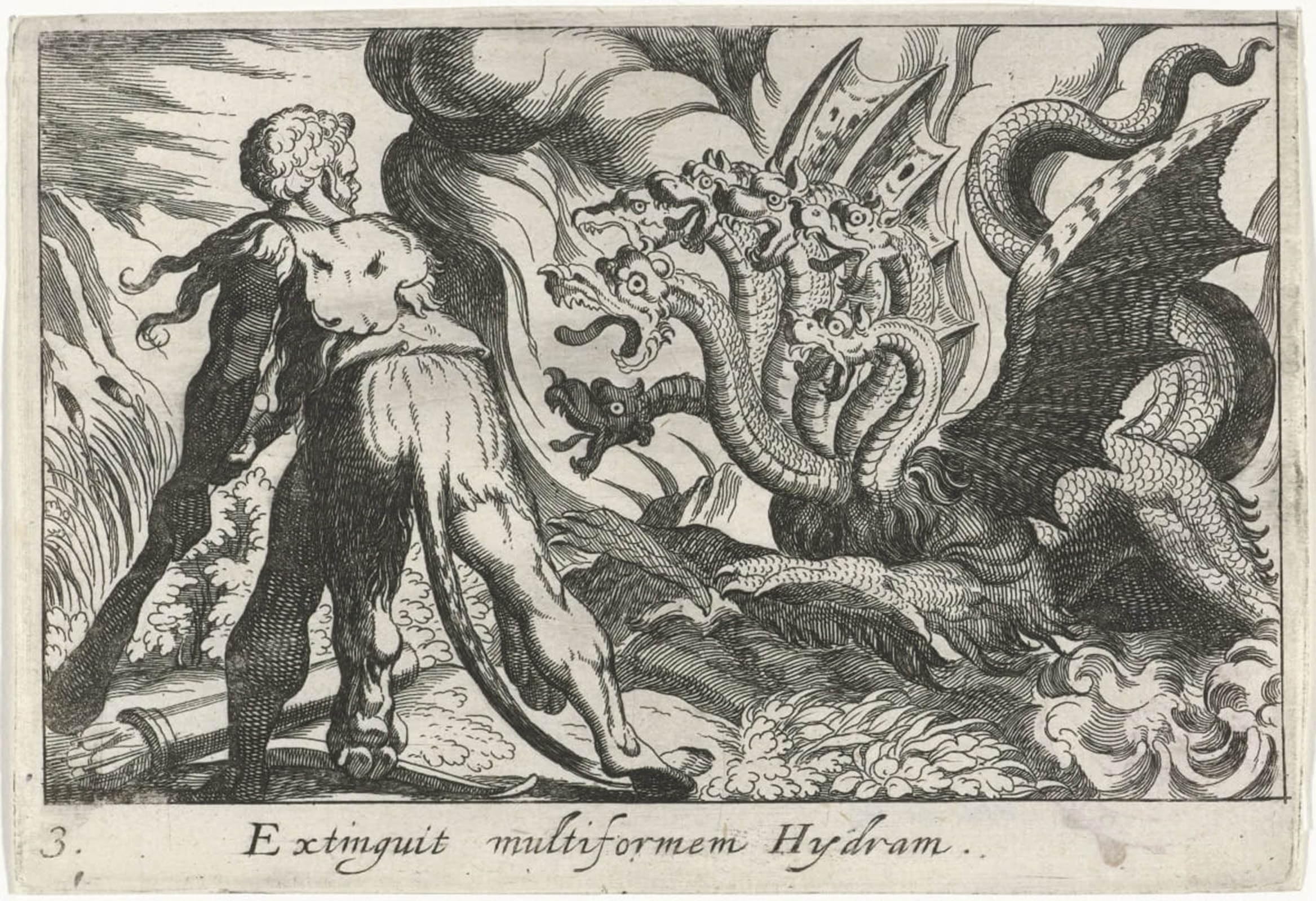 Cuadro de Hércules y la Hidra de Simon Frisius: decoración clásica para un salón elegante 5