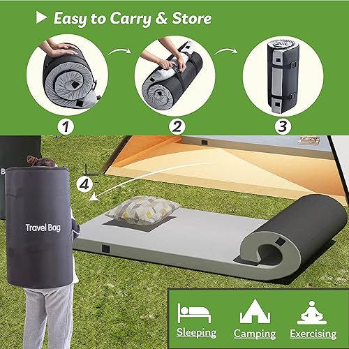 Miniatura 5 de Colchón de espuma viscoelástica de 2.5 pulgadas, cubrecolchón portátil enrollable para dormir con parte inferior impermeable y antideslizante,