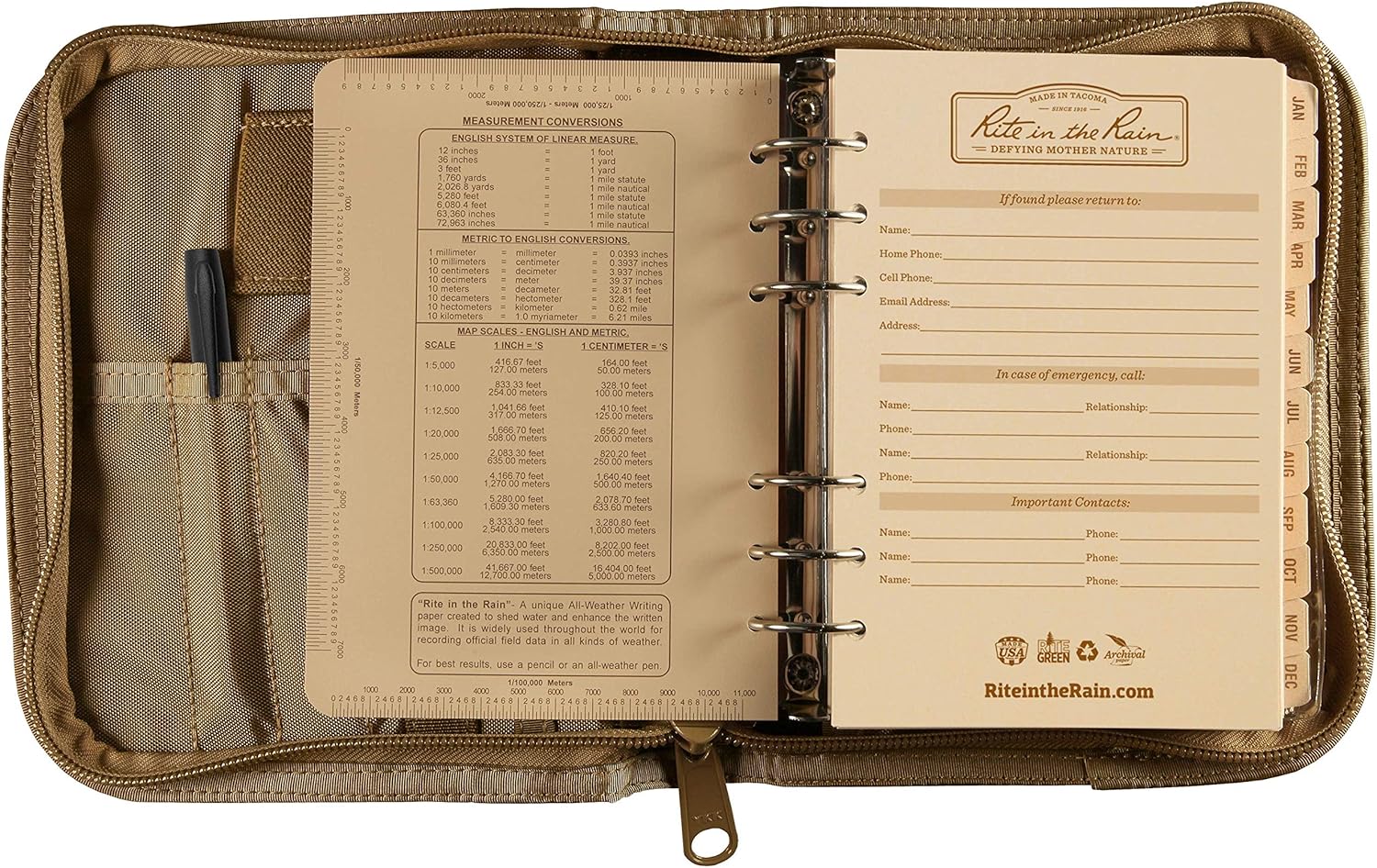 Rite In The Rain Weatherproof Complete Field Planner Kit, 4.625" x 7 " Tan Sheets, Tan Cover (No. 9255T)