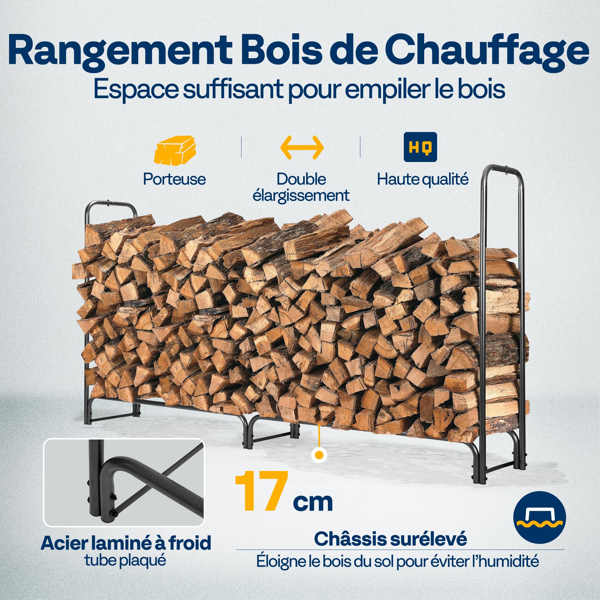 VIVOHOME Étagère pour Bois de Cheminée avec Housse Anthracite 244×122×35cm, Support Bûches Chauffage Robuste Réglable Imperméable Intérieur Extérieur - 3