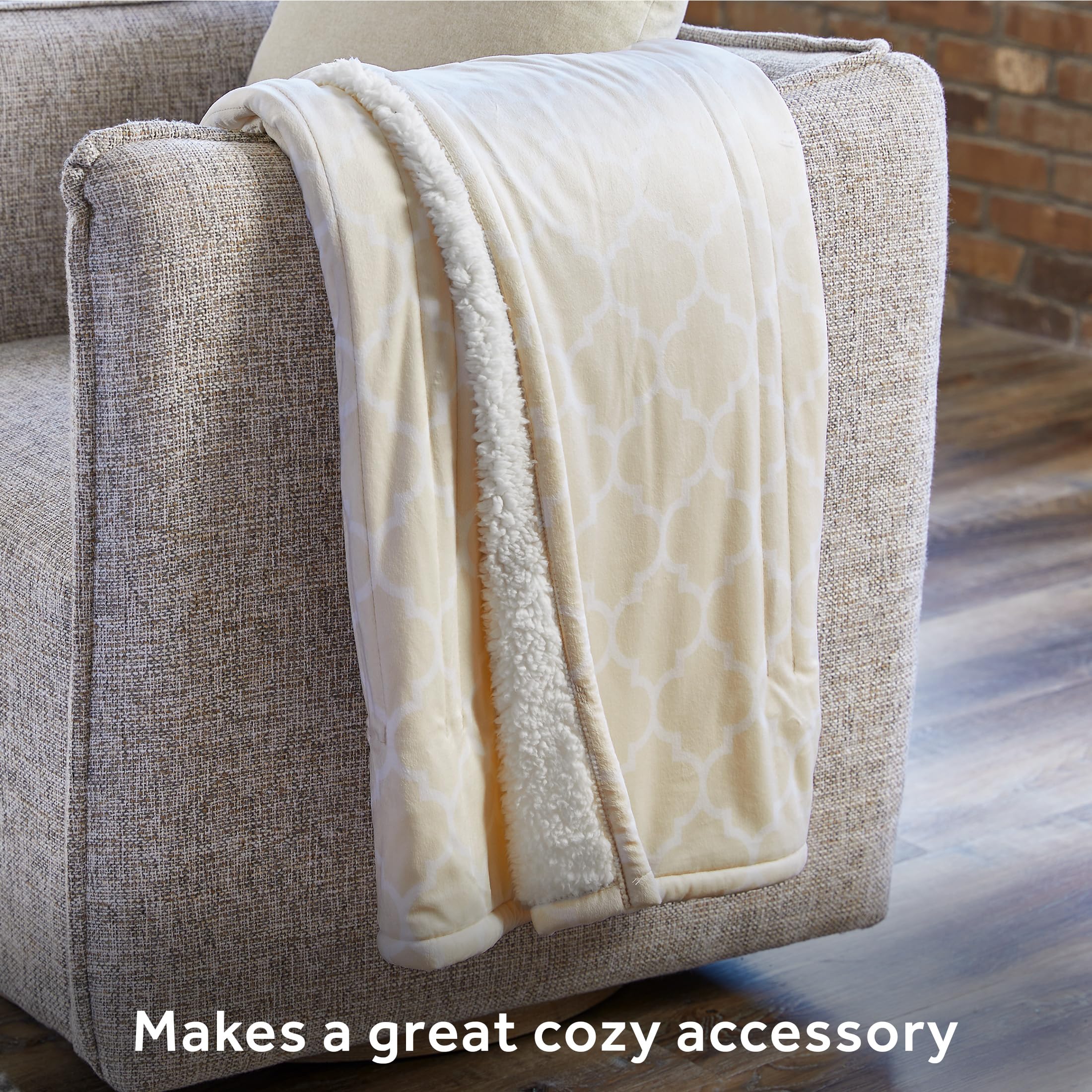 Sunbeam Royal Mink Sherpa Champagne Lattice Heated Personal Throw