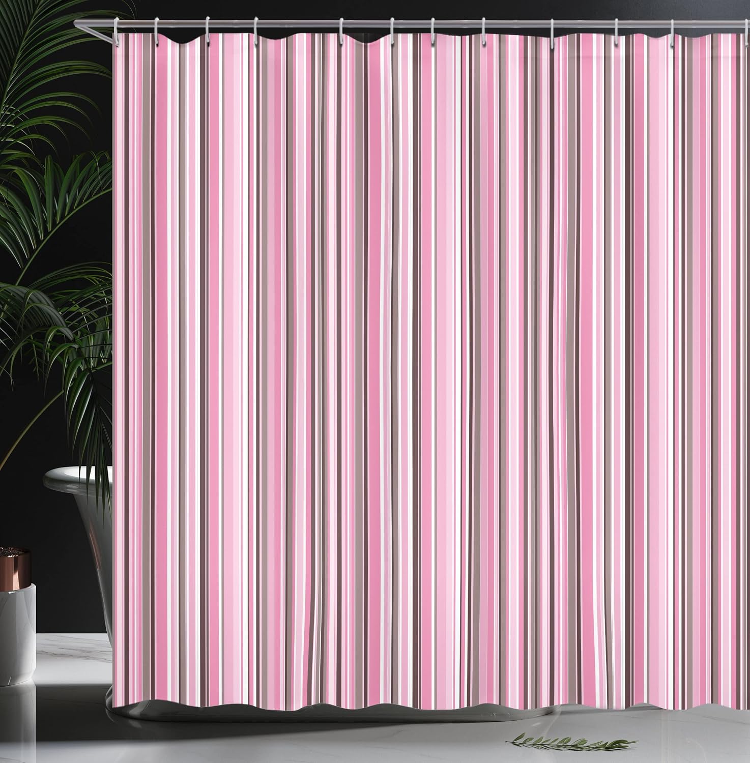 Ambesonne Modern Shower Curtain, Abstract Retro Vintage Stripes Lines Geometrical Art Print, Cloth Fabric Bathroom Decor Set with Hooks, 69" W x 75" L, Pale Pink White