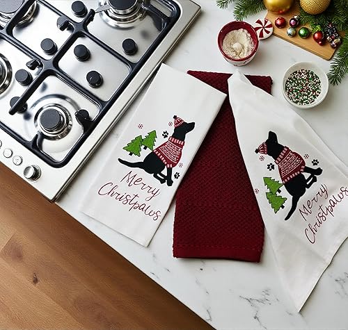 Vista 125 de Serafina Home Toallas de cocina navideñas navideñas: dos muñecos de nieve Be Jolly espiga y un muñeco de nieve bailarín, 3 piezas, tejido plano 100%