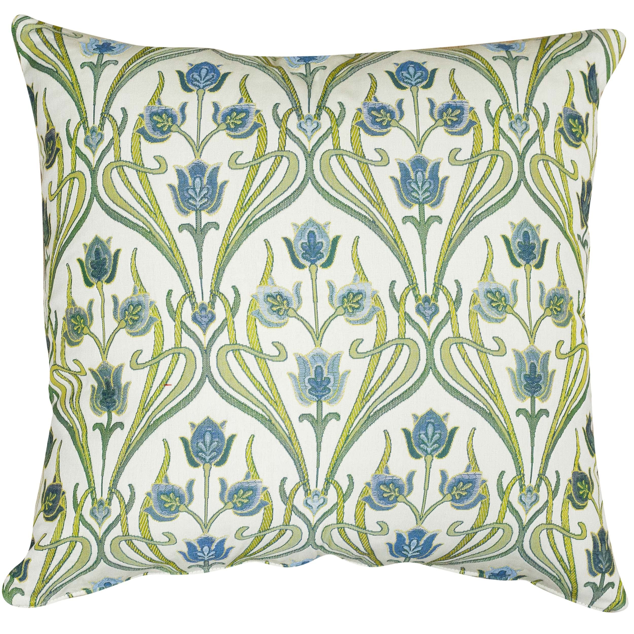 Linen Loft Blue Traditional Woven Art Deco Extra-Large Cushion Cover. Mackintosh Style Design In Powder Heavyweight Tapestry Upholstery Fabric. 23" Xl Square Cover Only