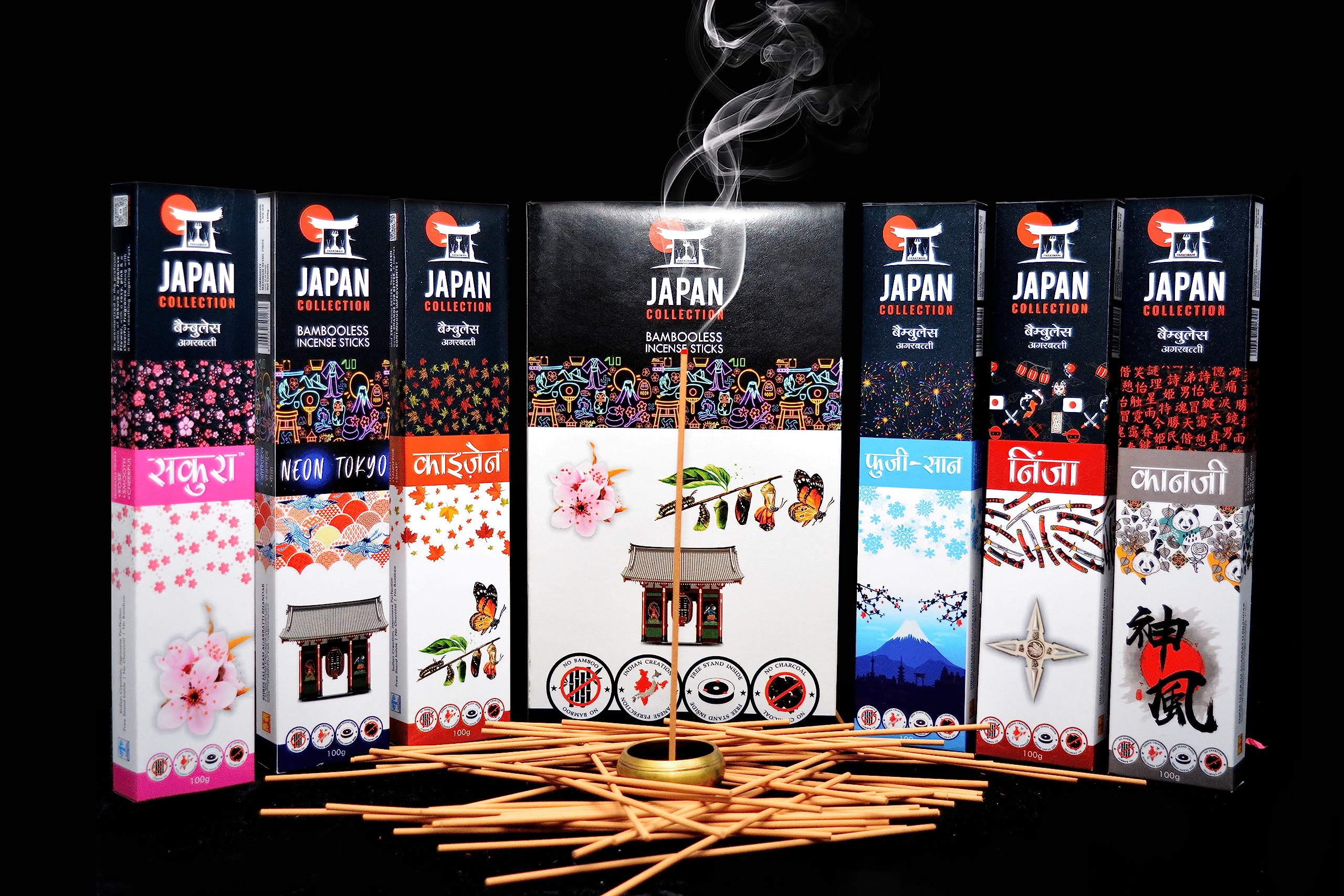 Bamboo Less Sticks(No Bamboo) Japan Collection Combo of 6 Fragrance (100g X 6) 600g 9Inch Sticks With Stand Free-image-28