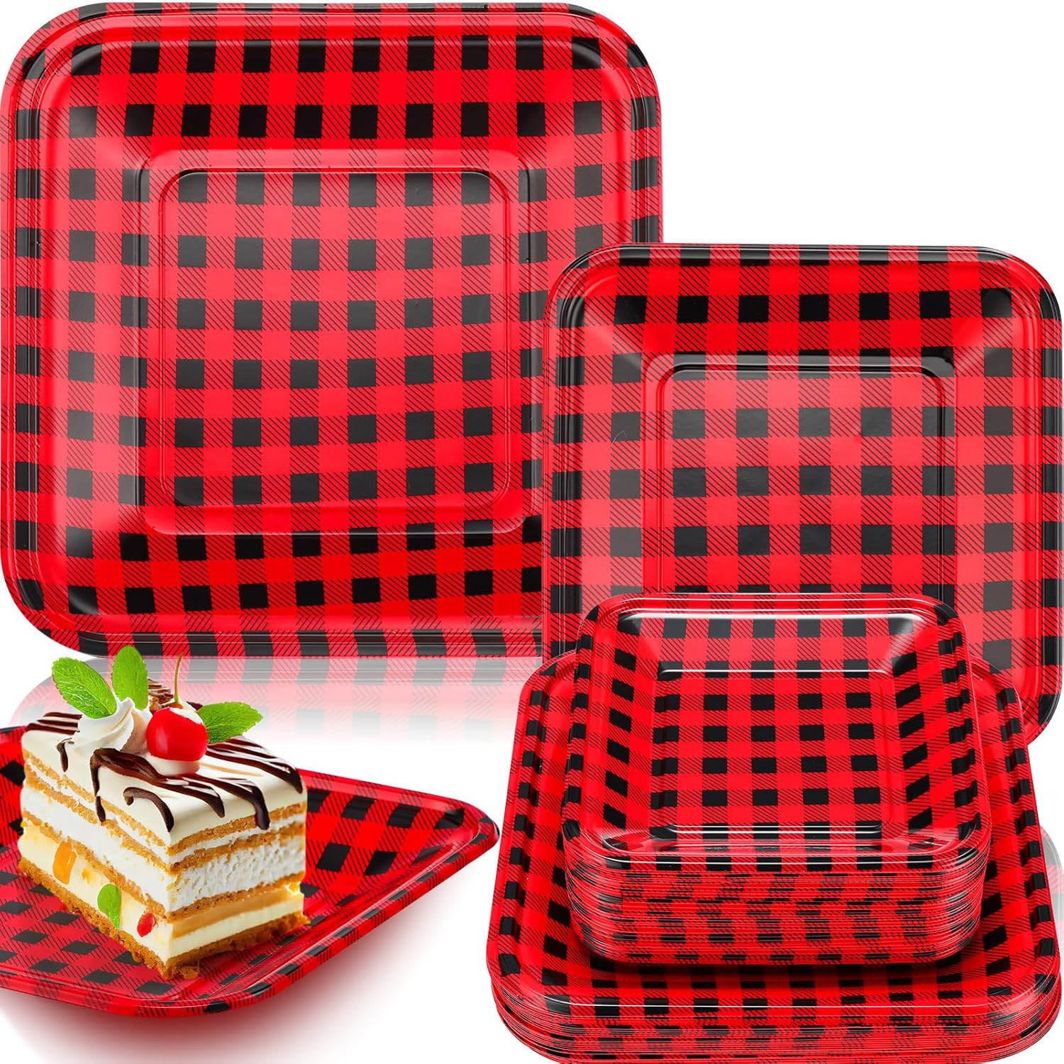 Sliner 100 Pcs Christmas Plastic Plates Red and Black