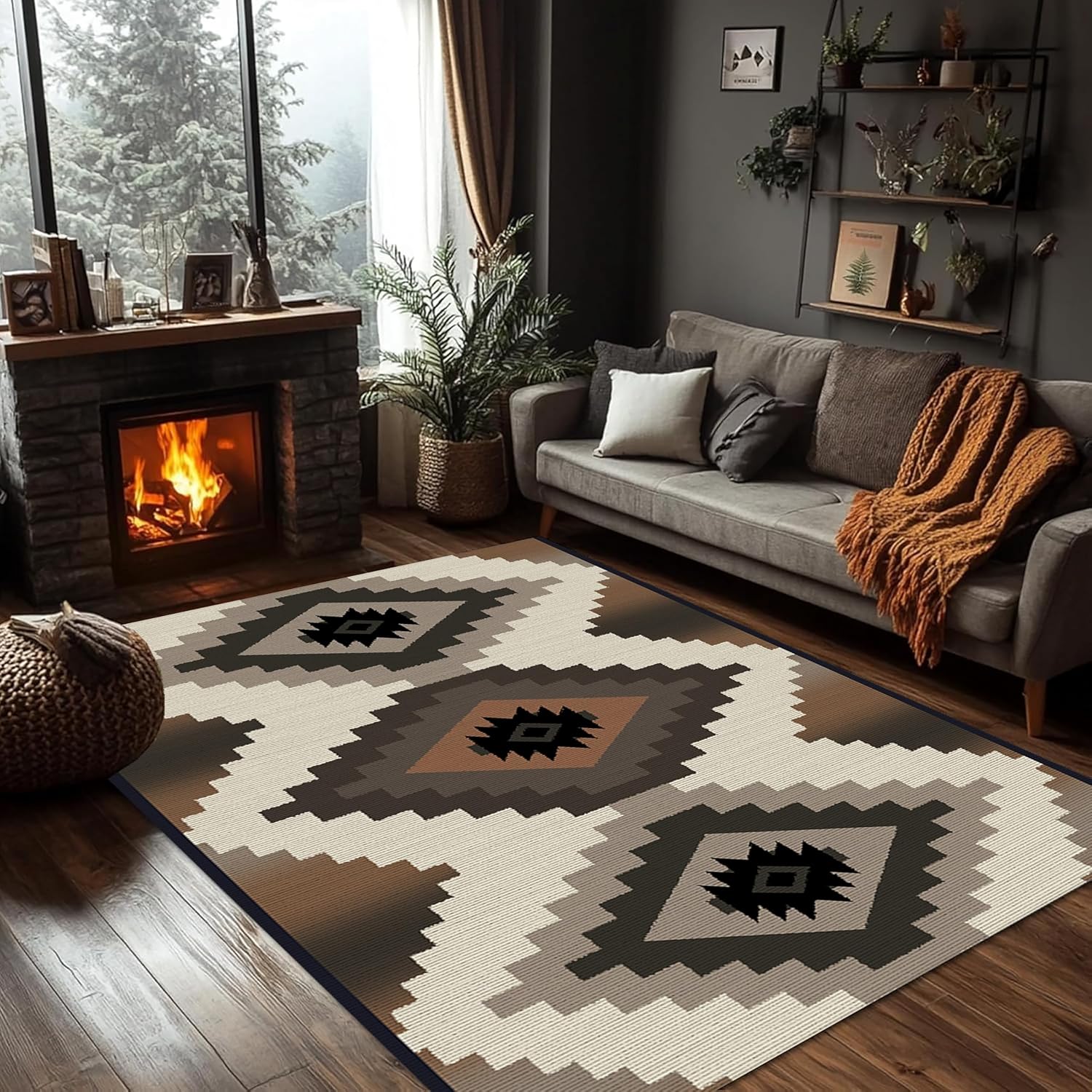 Beige Western Area Rugs for Living Room,6x8ft,Southwestern Native American Rug,Rustic Tribal Navajo Aztec Rug,Soft Non-Slip Western Decor Carpet,for Dining Room,Bedroom,Office,Brown Black