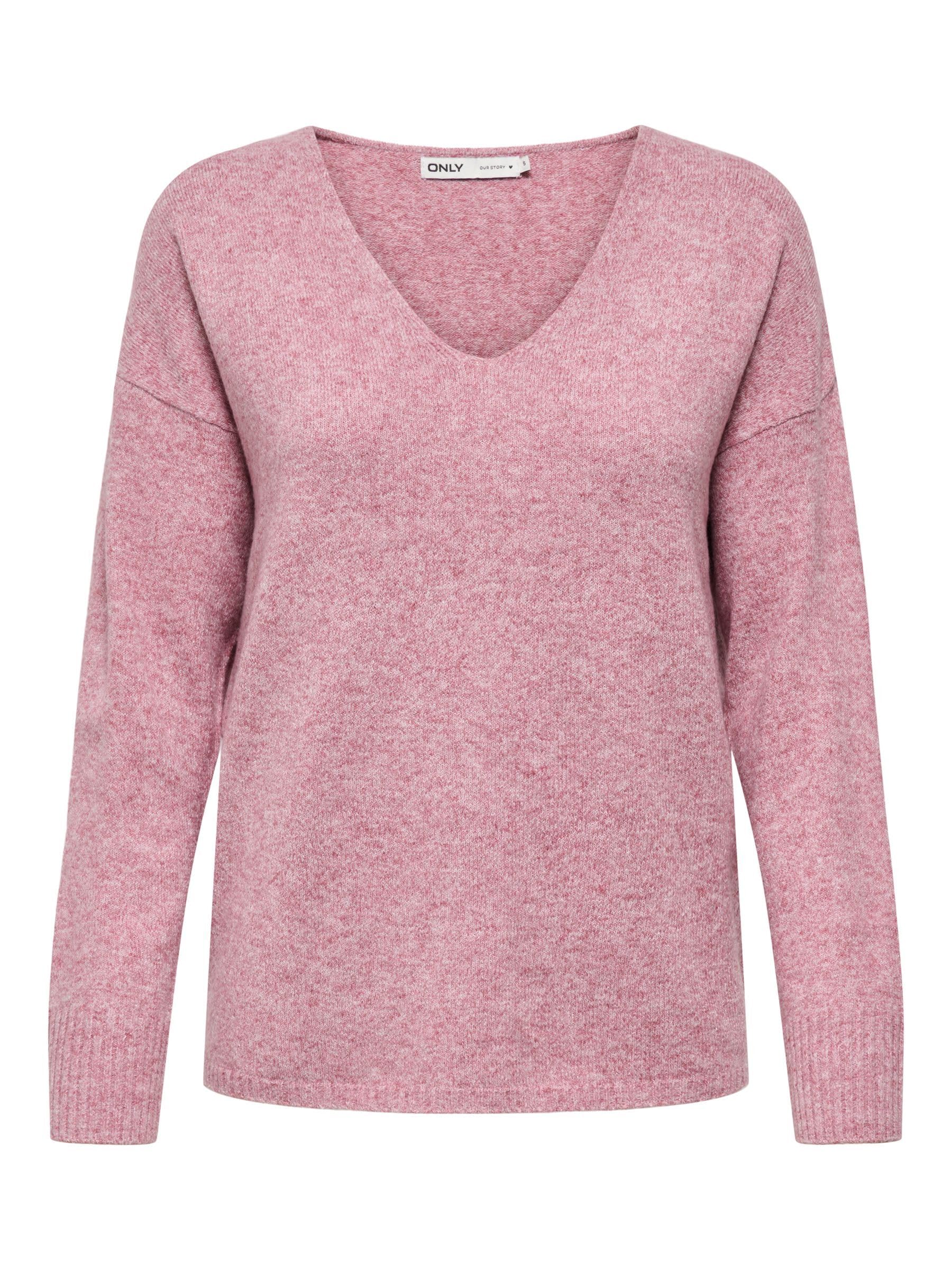 ONLY Women's Onlrica Life L/S V-Neck Jumper KNT Noos, Heather Rose, L