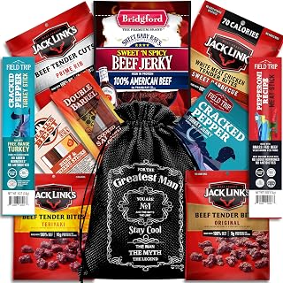 CheshireGifts Beef Jerky Gift Basket for Men - Variety Pack Birthday Gifts for Dads with Meat Snacks
