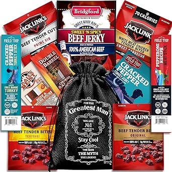 Beef Jerky Gift Baskets For Men - Meat And Cheese Gift Baskets, Birthday Gifts For Men Who Have Everything With Beef Jerky Variety Pack - Gifts For Dad & Care Package
