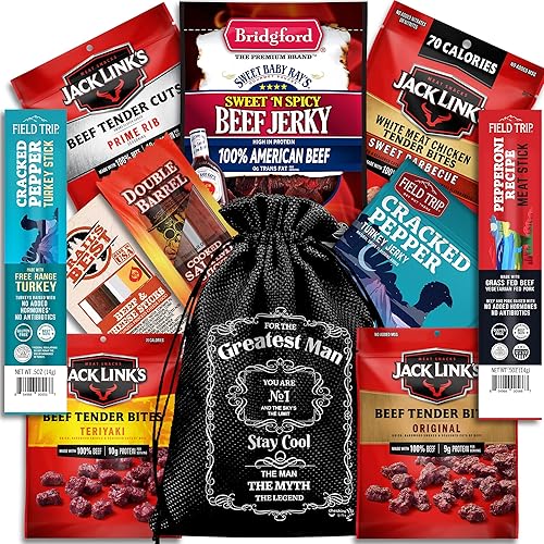 Beef Jerky Gift Baskets For Men - Dad Gifts, Birthday Gifts For Men Who Have Everything With Beef Jerky Variety Pack - Mens Gifts, Dad Birthday Gift, Care Package For Men, Husband Birthday Gift By