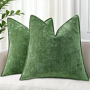 decorUhome Christmas Couch Throw Pillow Covers 20x20 Set of 2, Decorative Soft Euro Neutral Chenille Pillow Covers with Elegant Design for Sofa Bed Living Room Home Decor, Moss Green